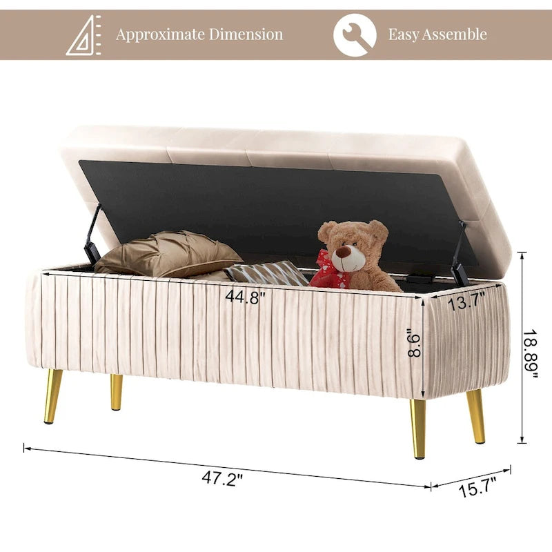 Banc de rangement ottoman capitonné moderne, banc de rangement rembourré en velours avec boutons, parfait pour la chambre à coucher, le salon, l'entrée