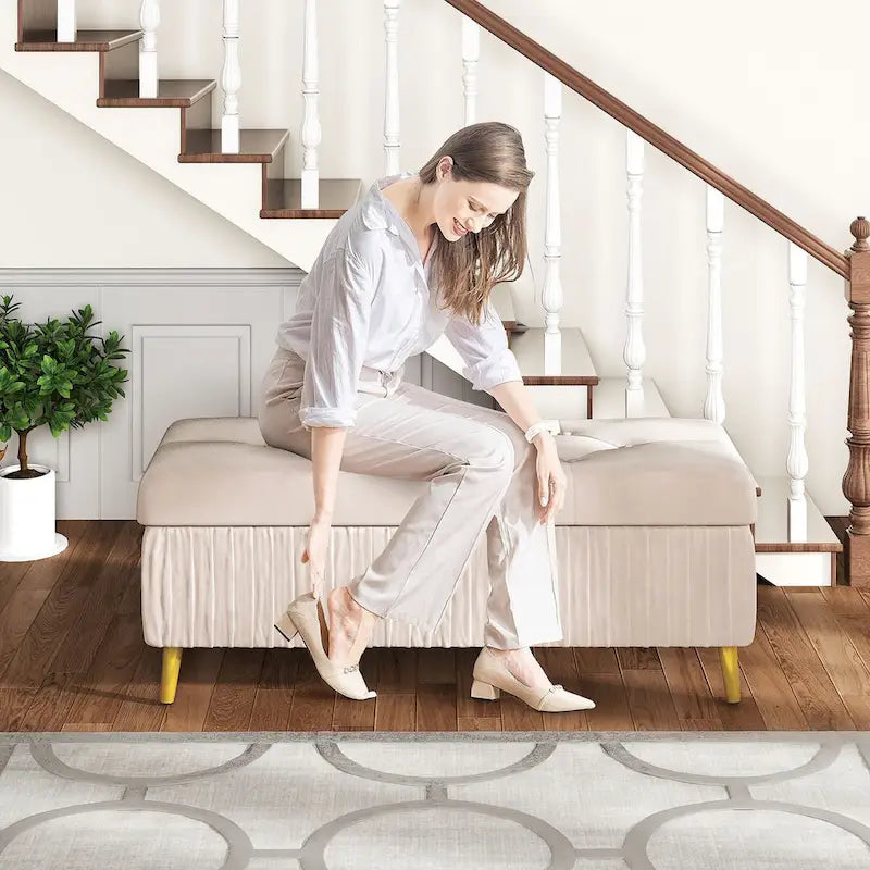 Banc de rangement ottoman capitonné moderne, banc de rangement rembourré en velours avec boutons, parfait pour la chambre à coucher, le salon, l'entrée