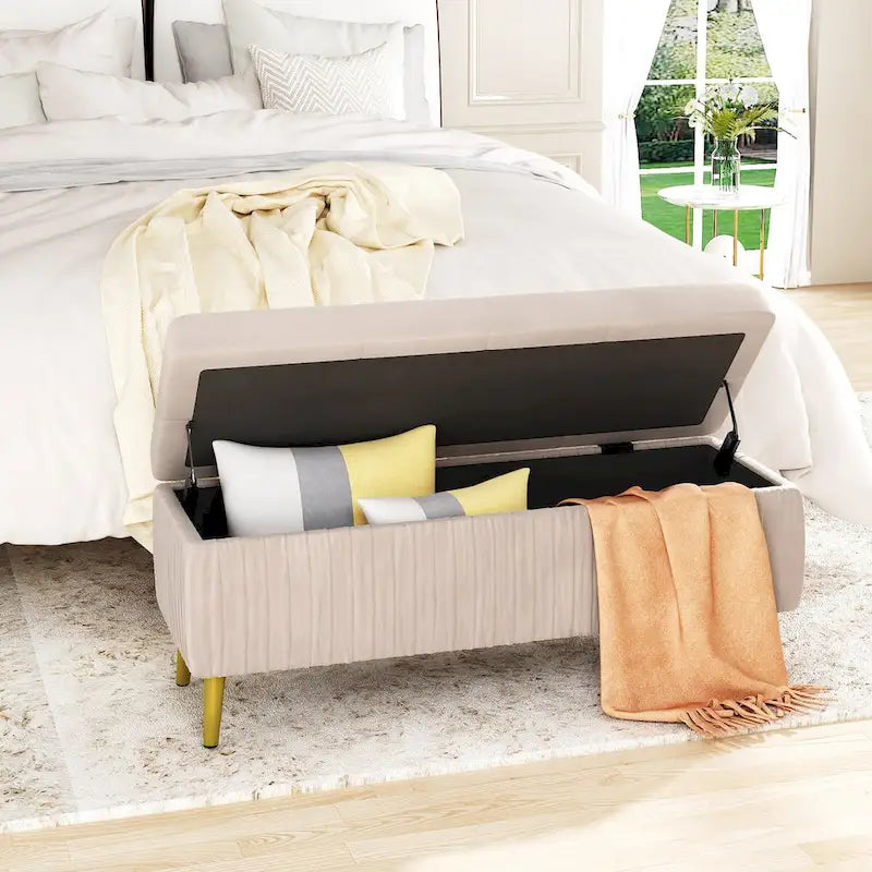 Banc de rangement ottoman capitonné moderne, banc de rangement rembourré en velours avec boutons, parfait pour la chambre à coucher, le salon, l'entrée