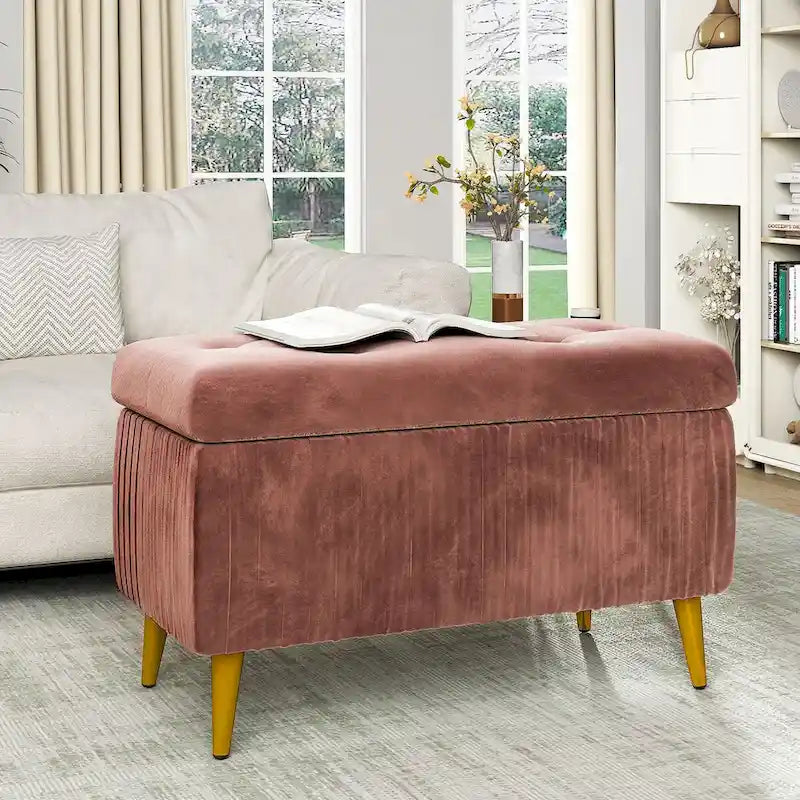 Banc de rangement ottoman capitonné moderne, banc de rangement rembourré en velours avec boutons, parfait pour la chambre à coucher, le salon, l'entrée