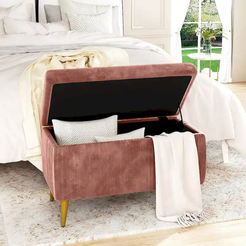 Banc de rangement ottoman capitonné moderne, banc de rangement rembourré en velours avec boutons, parfait pour la chambre à coucher, le salon, l'entrée