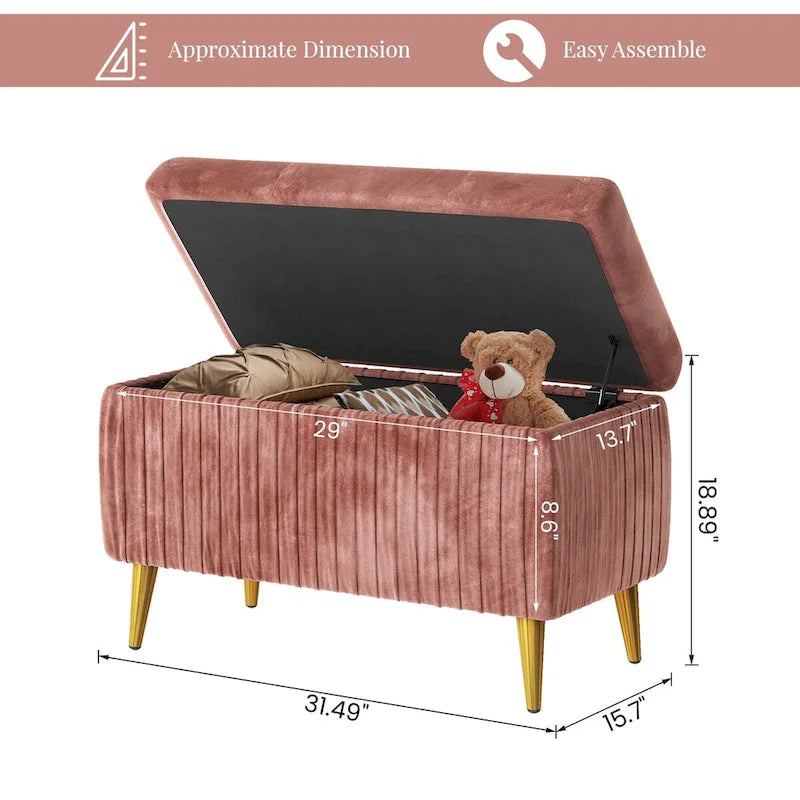 Banc de rangement ottoman capitonné moderne, banc de rangement rembourré en velours avec boutons, parfait pour la chambre à coucher, le salon, l'entrée