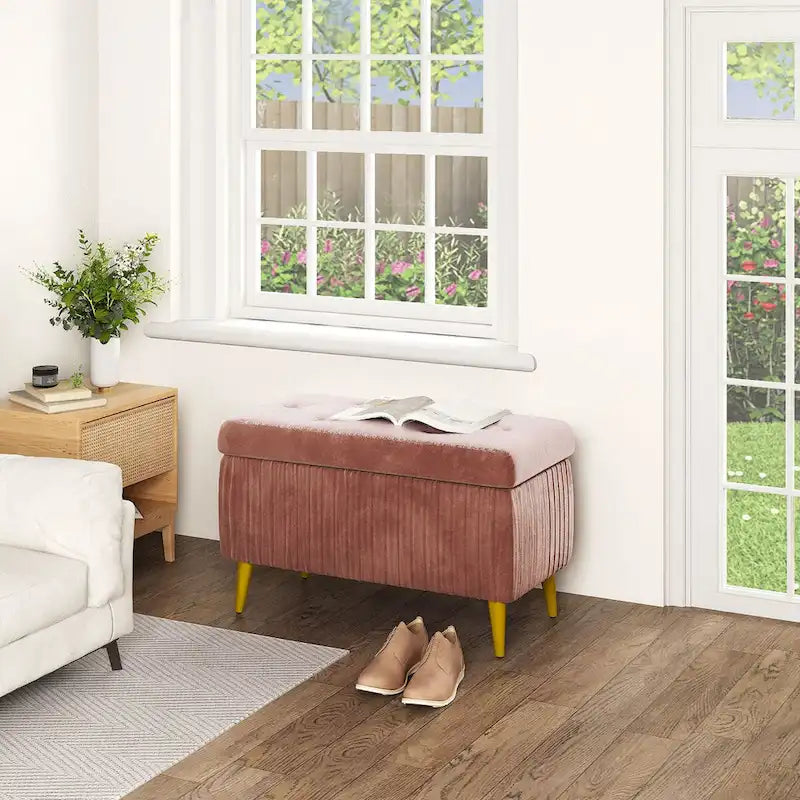 Banc de rangement ottoman capitonné moderne, banc de rangement rembourré en velours avec boutons, parfait pour la chambre à coucher, le salon, l'entrée