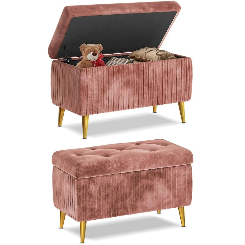 Banc de rangement ottoman capitonné moderne, banc de rangement rembourré en velours avec boutons, parfait pour la chambre à coucher, le salon, l'entrée