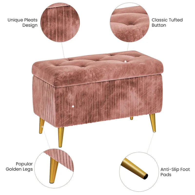 Banc de rangement ottoman capitonné moderne, banc de rangement rembourré en velours avec boutons, parfait pour la chambre à coucher, le salon, l'entrée