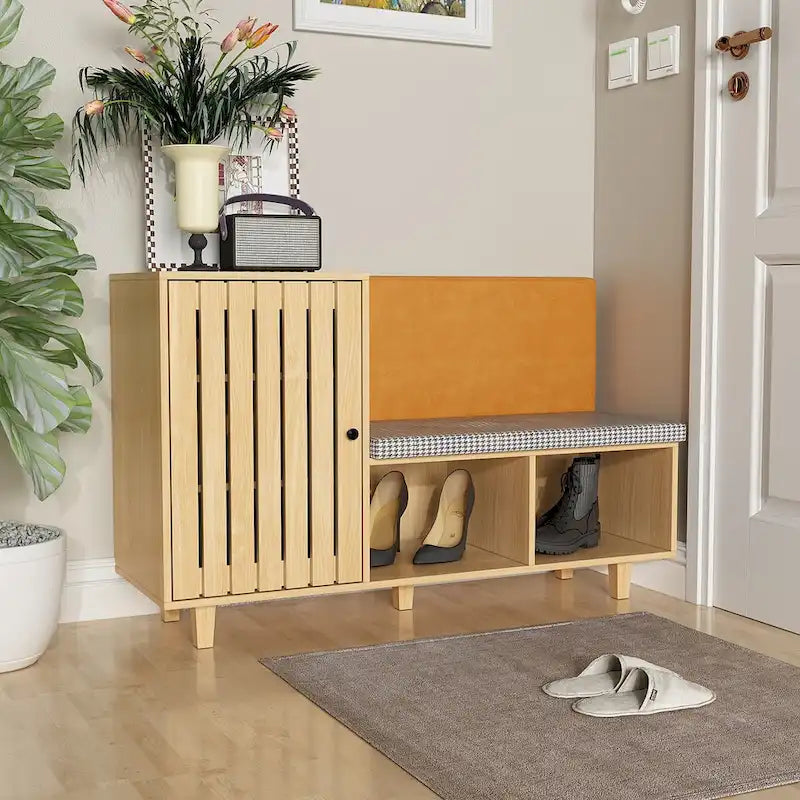 Organisateur de chaussures chic pour entrée avec banc et dossier moelleux - 47,2