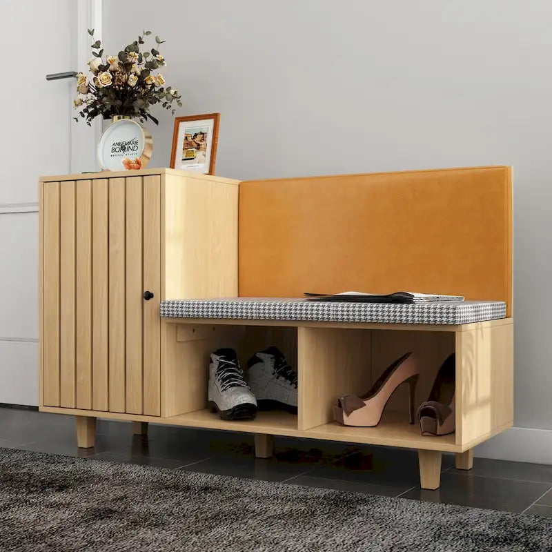 Organisateur de chaussures chic pour entrée avec banc et dossier moelleux - 47,2