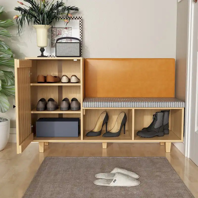 Organisateur de chaussures chic pour entrée avec banc et dossier moelleux - 47,2