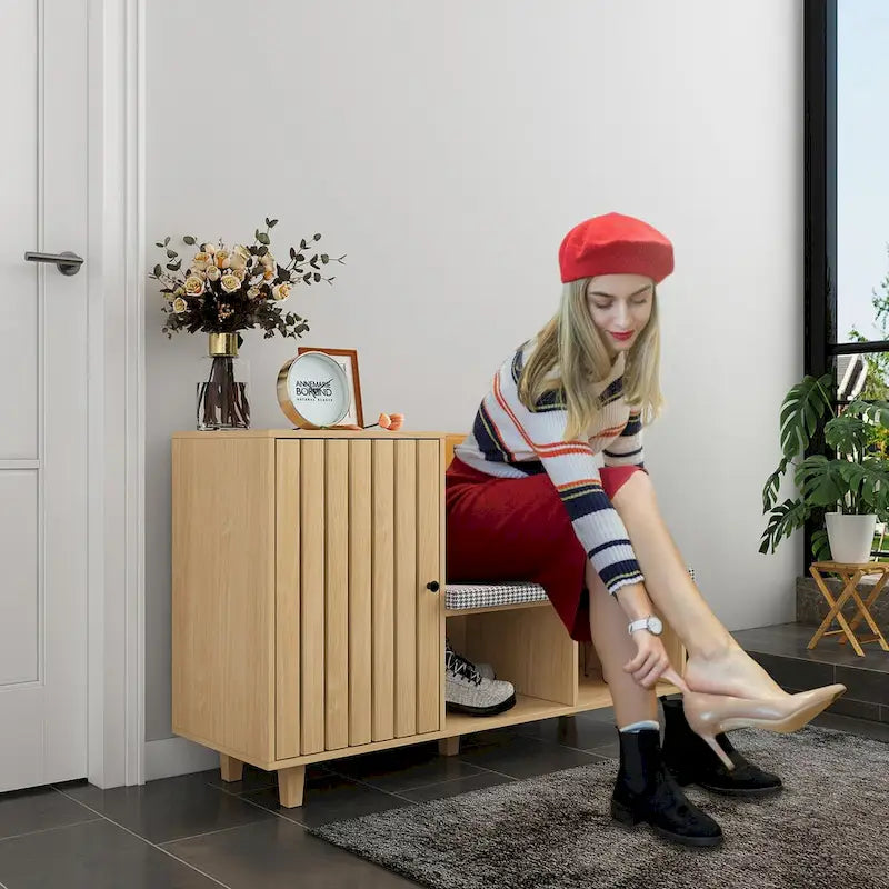 Organisateur de chaussures chic pour entrée avec banc et dossier moelleux - 47,2