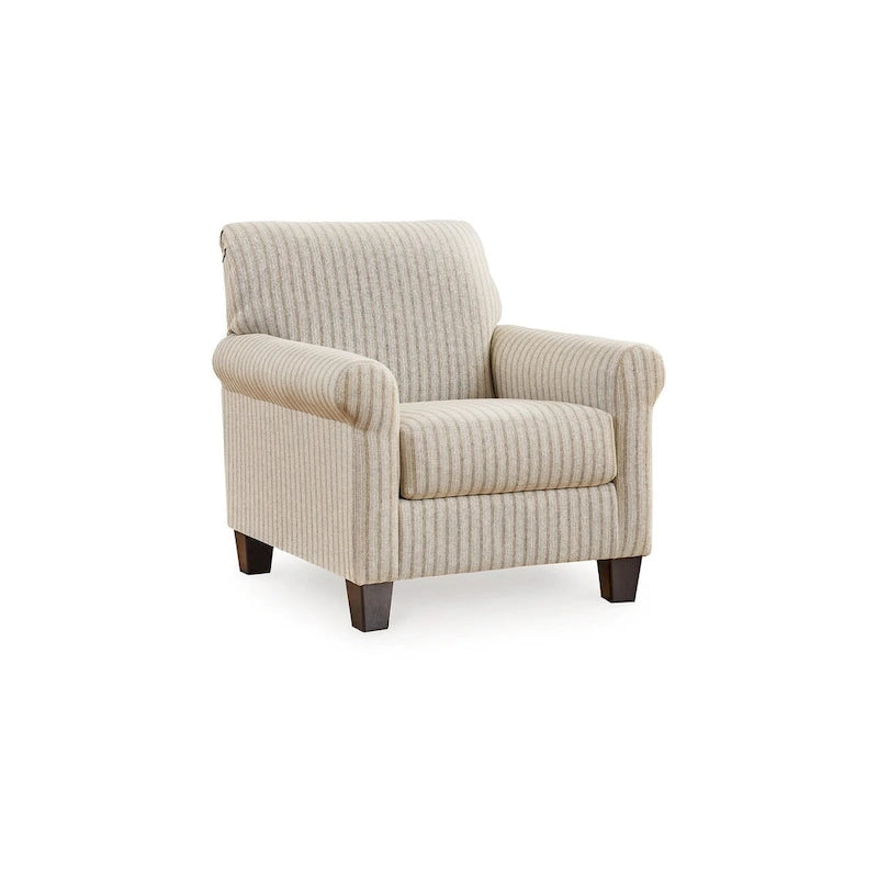Fauteuil d'appoint Vlea 36 pouces, motif rayé, polyester beige grès