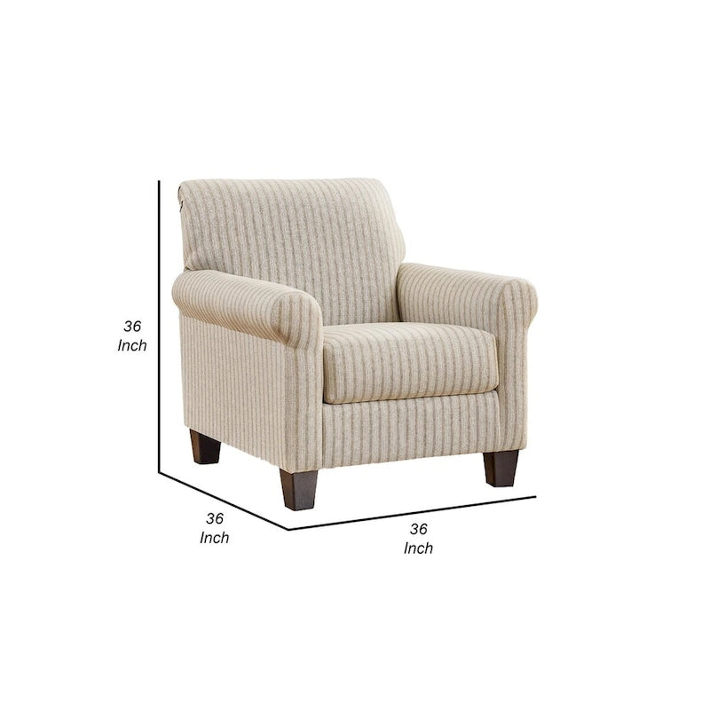 Fauteuil d'appoint Vlea 36 pouces, motif rayé, polyester beige grès