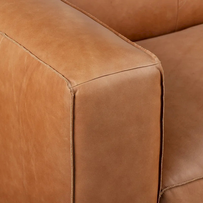 Canapé Poly & Bark Piazza 95 en cuir véritable pleine fleur italien - coloris Saddle Tan