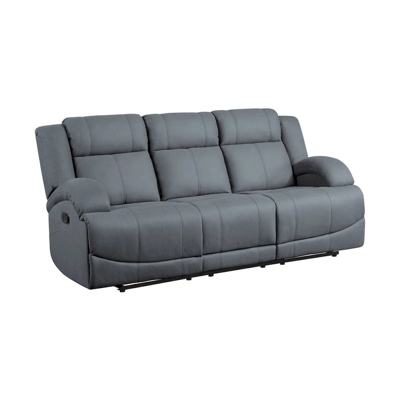 Canapé inclinable manuel double Kate 82 pouces, microfibre bleue, bois massif