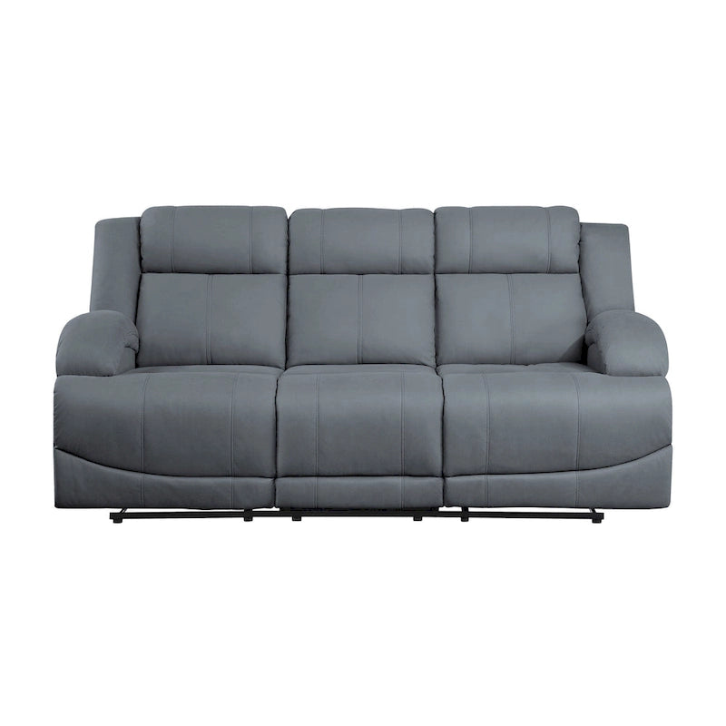 Canapé inclinable manuel double Kate 82 pouces, microfibre bleue, bois massif