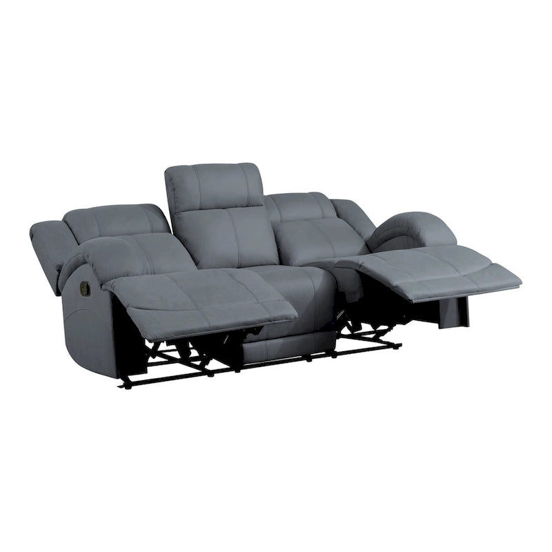 Canapé inclinable manuel double Kate 82 pouces, microfibre bleue, bois massif