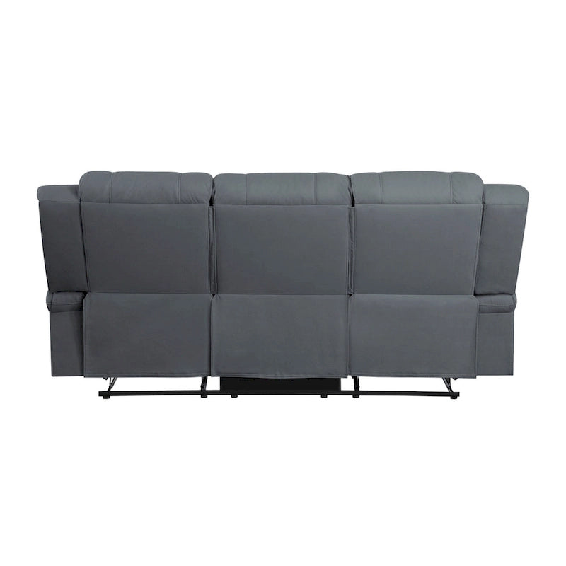 Canapé inclinable manuel double Kate 82 pouces, microfibre bleue, bois massif