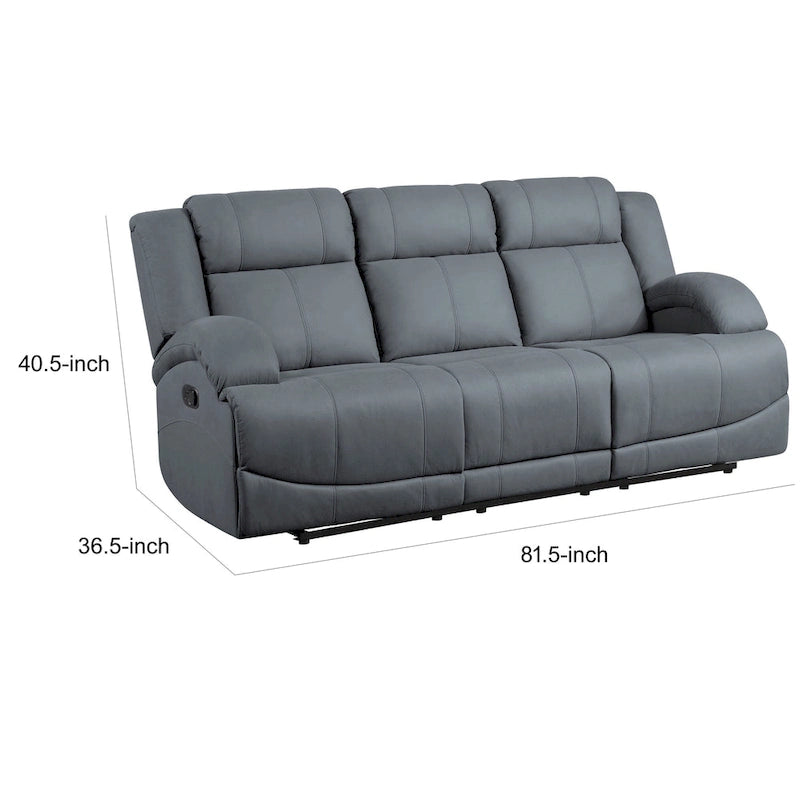 Canapé inclinable manuel double Kate 82 pouces, microfibre bleue, bois massif