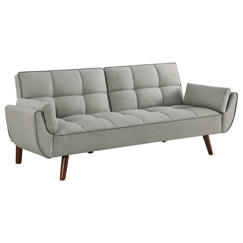 Canapé futon Kori de 84 pouces avec dossier capitonné, pieds inclinés, tissu gris
