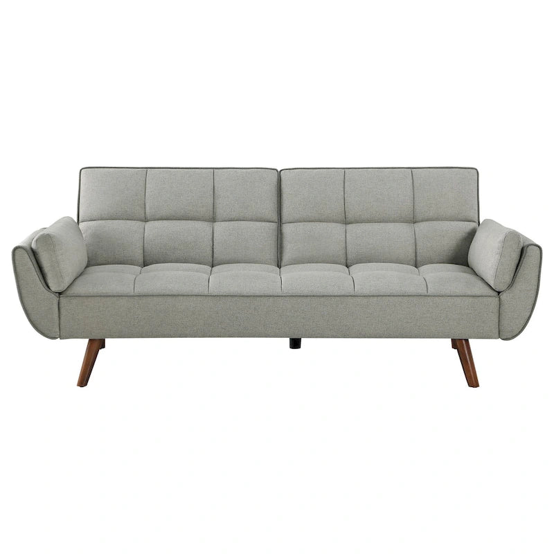 Canapé futon Kori de 84 pouces avec dossier capitonné, pieds inclinés, tissu gris