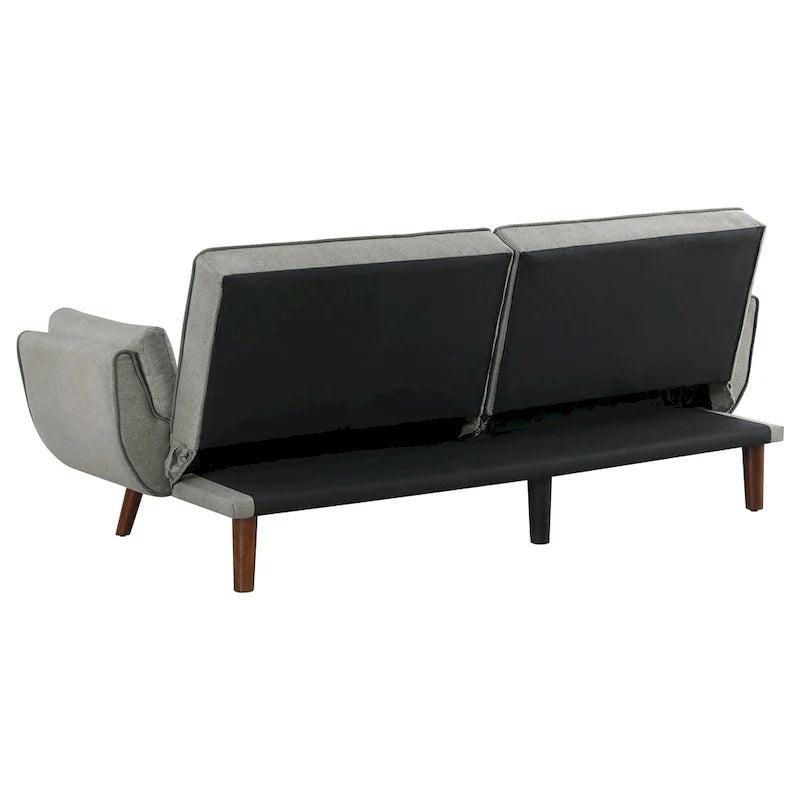 Canapé futon Kori de 84 pouces avec dossier capitonné, pieds inclinés, tissu gris