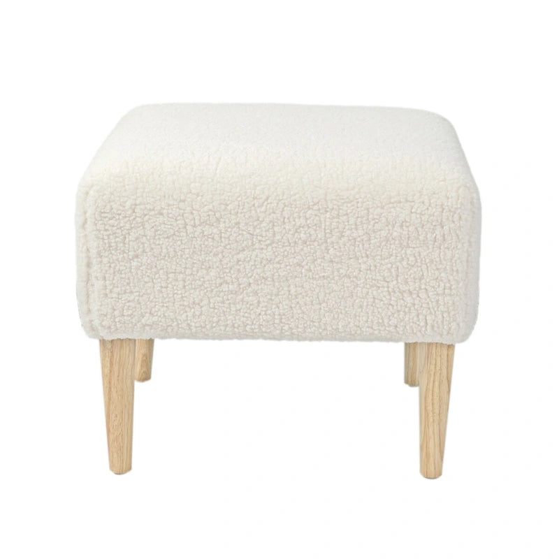 Table d'appoint Elden, repose-pieds, pouf rembourré en bouclette avec pieds en bois