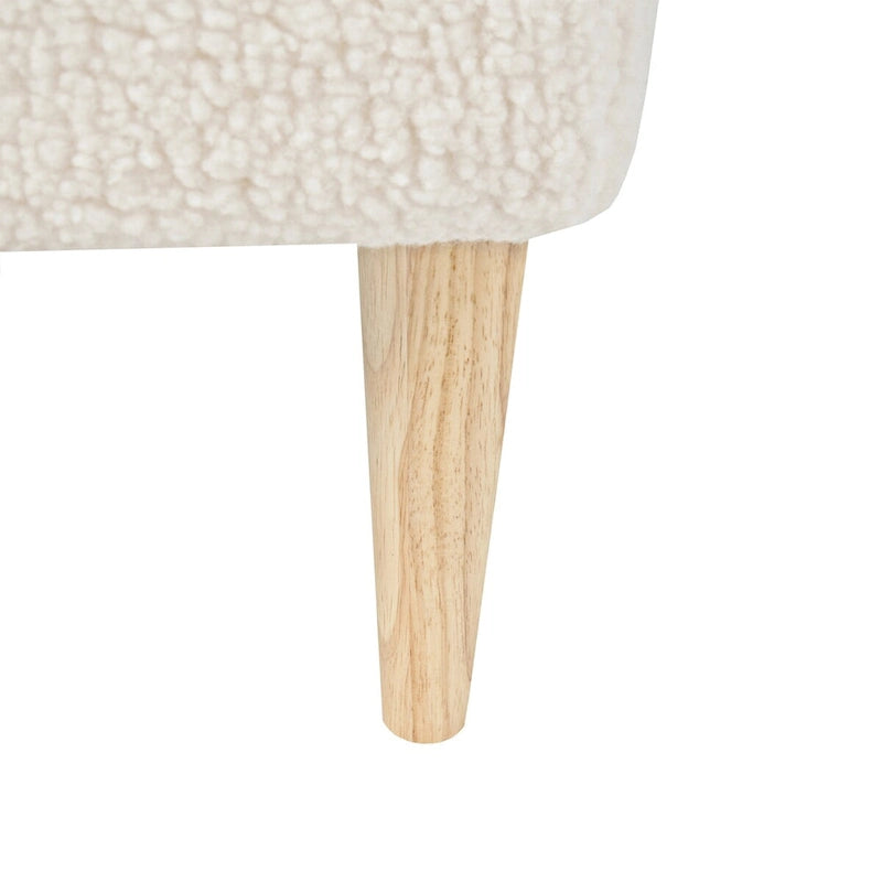 Table d'appoint Elden, repose-pieds, pouf rembourré en bouclette avec pieds en bois
