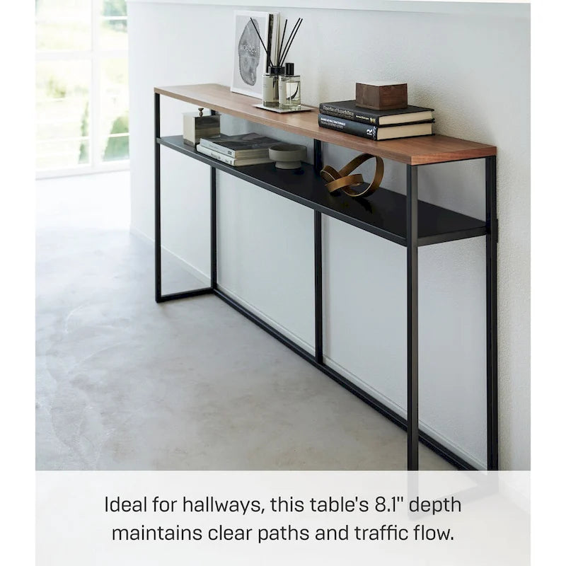 Console longue Yamazaki Home - Deux styles, acier, étagère, supporte 5 kg - L 20,5 x L 126 x H 65 cm