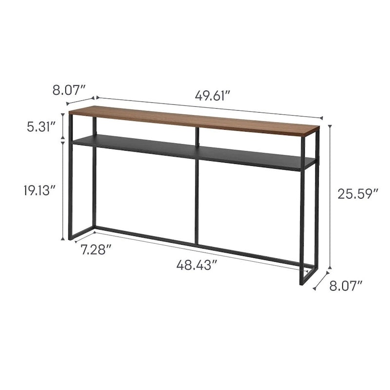 Console longue Yamazaki Home - Deux styles, acier, étagère, supporte 5 kg - L 20,5 x L 126 x H 65 cm