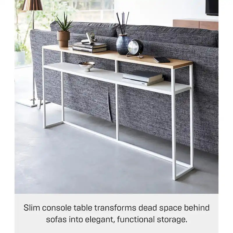 Console longue Yamazaki Home - Deux styles, acier, étagère, supporte 5 kg - L 20,5 x L 126 x H 65 cm