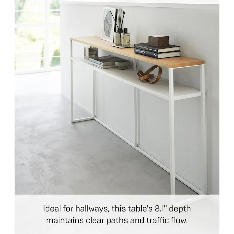 Console longue Yamazaki Home - Deux styles, acier, étagère, supporte 5 kg - L 20,5 x L 126 x H 65 cm