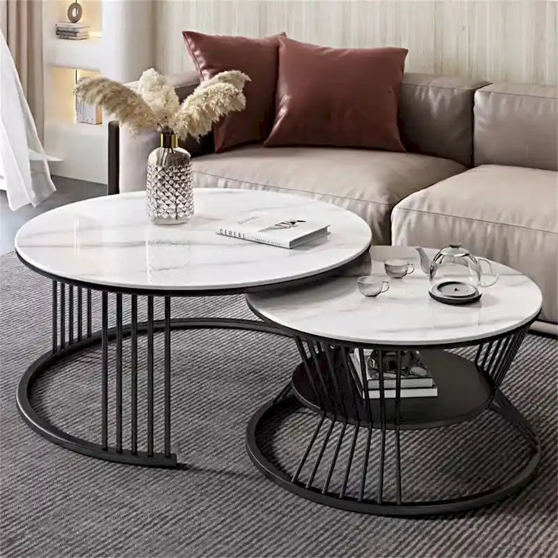 Table basse gigogne moderne ronde, lot de 2