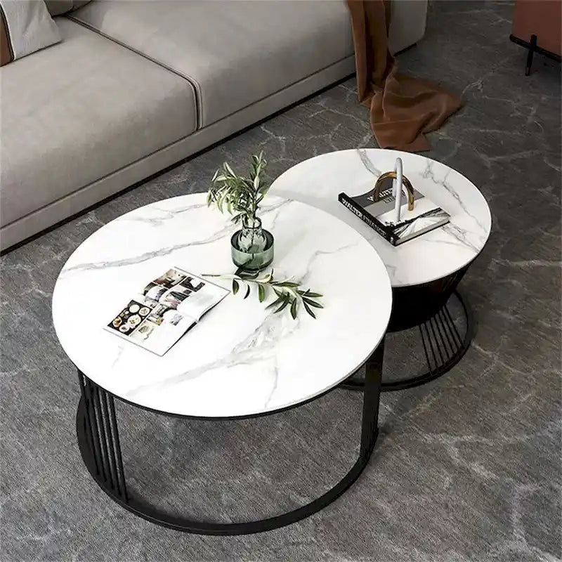 Table basse gigogne moderne ronde, lot de 2