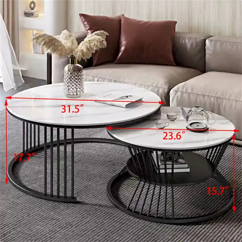 Table basse gigogne moderne ronde, lot de 2