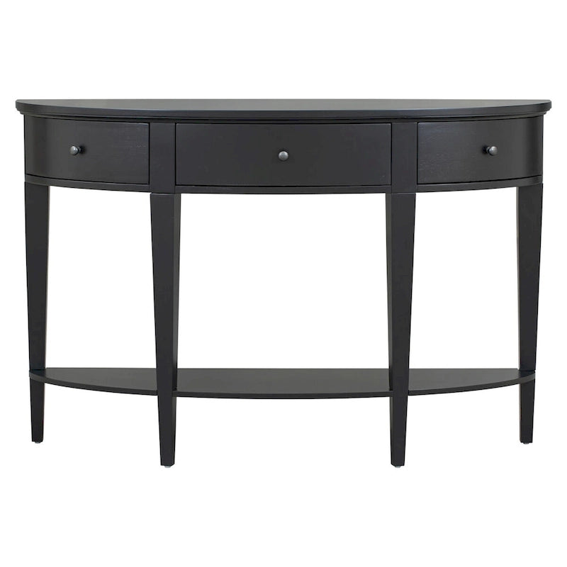 Console incurvée moderne pour canapé, 3 tiroirs, 1 étagère, noir
