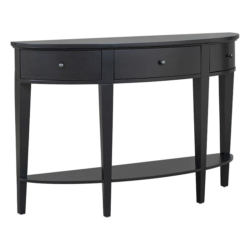 Console incurvée moderne pour canapé, 3 tiroirs, 1 étagère, noir