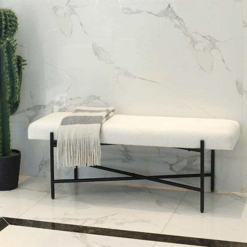 Banc d'entrée moderne blanc Tingri avec coussin supérieur