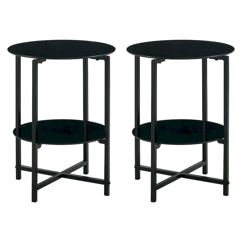 Lot de 2, table d'appoint en verre trempé, table basse ronde pour chambre à coucher, salon, bureau