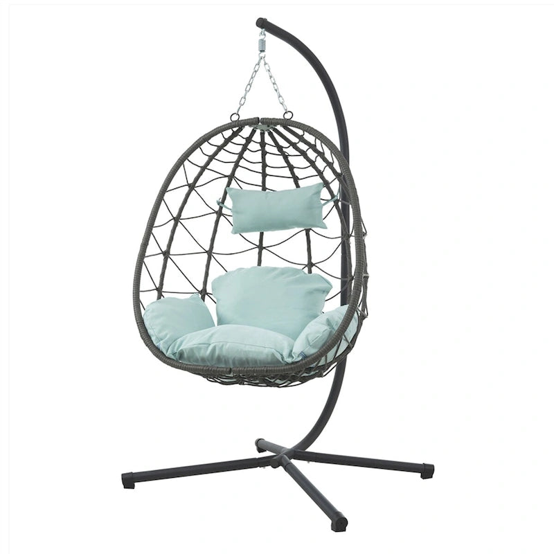 Fauteuil suspendu en osier en forme d'œuf avec support, pour l'intérieur et l'extérieur