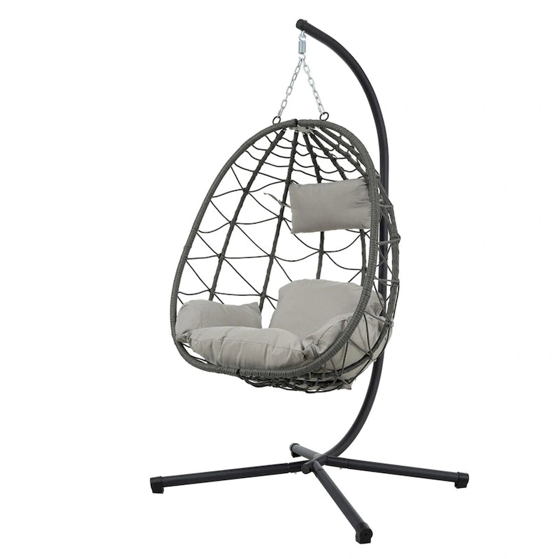 Fauteuil suspendu en osier en forme d'œuf avec support, pour l'intérieur et l'extérieur