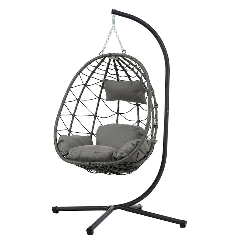 Fauteuil suspendu en osier en forme d'œuf avec support, pour l'intérieur et l'extérieur
