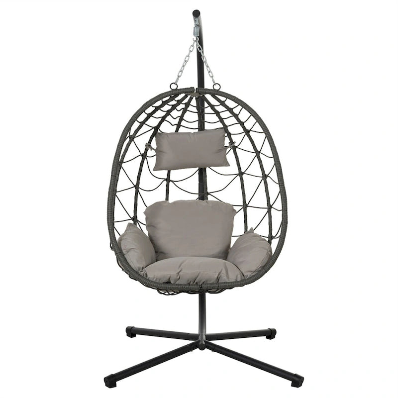 Fauteuil suspendu en osier en forme d'œuf avec support, pour l'intérieur et l'extérieur