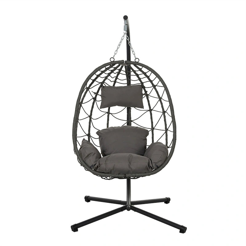Fauteuil suspendu en osier en forme d'œuf avec support, pour l'intérieur et l'extérieur
