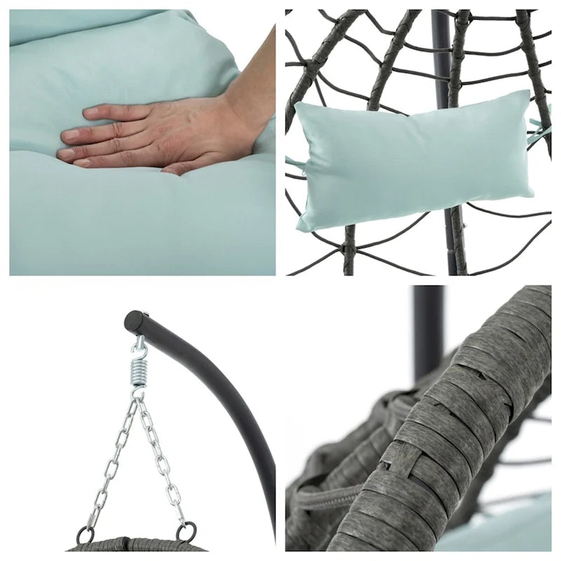 Fauteuil suspendu en osier en forme d'œuf avec support, pour l'intérieur et l'extérieur