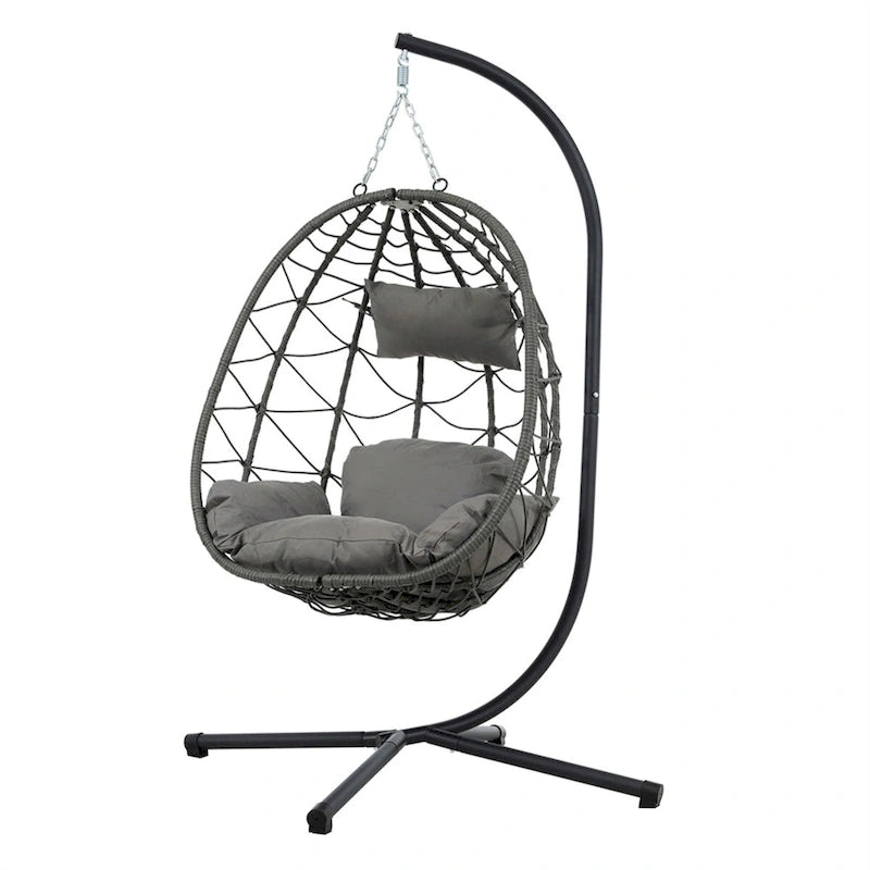 Fauteuil suspendu en osier en forme d'œuf avec support, pour l'intérieur et l'extérieur