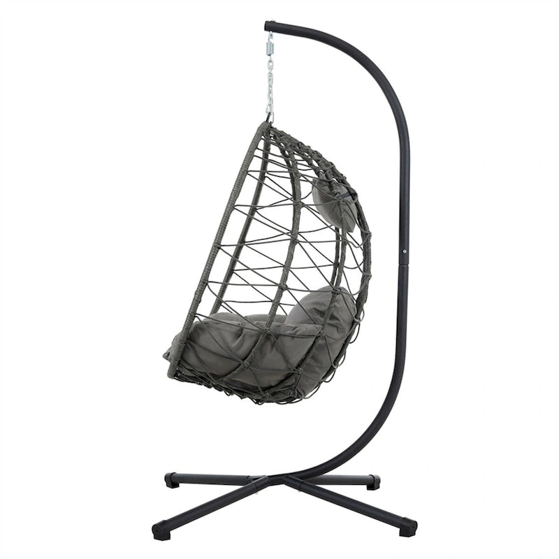 Fauteuil suspendu en osier en forme d'œuf avec support, pour l'intérieur et l'extérieur