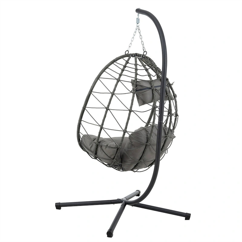 Fauteuil suspendu en osier en forme d'œuf avec support, pour l'intérieur et l'extérieur