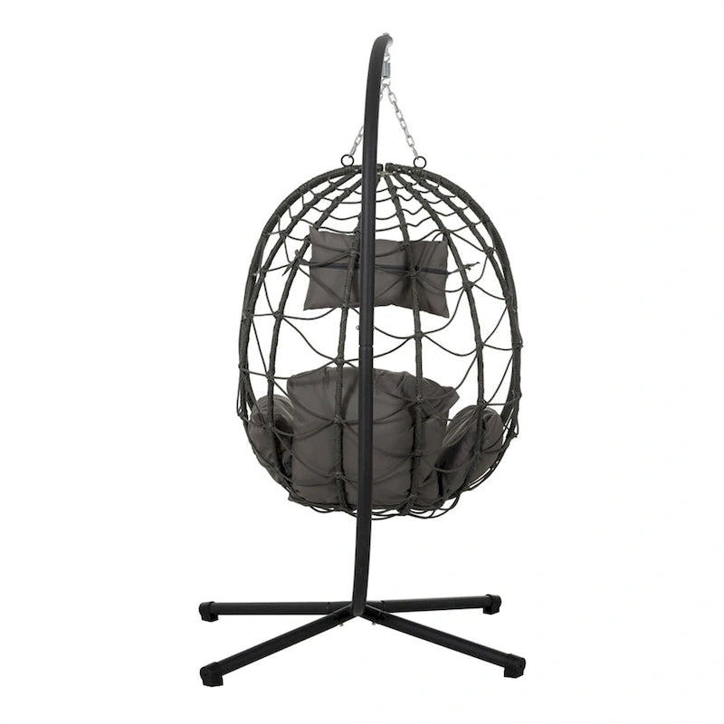 Fauteuil suspendu en osier en forme d'œuf avec support, pour l'intérieur et l'extérieur