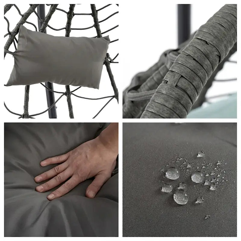 Fauteuil suspendu en osier en forme d'œuf avec support, pour l'intérieur et l'extérieur
