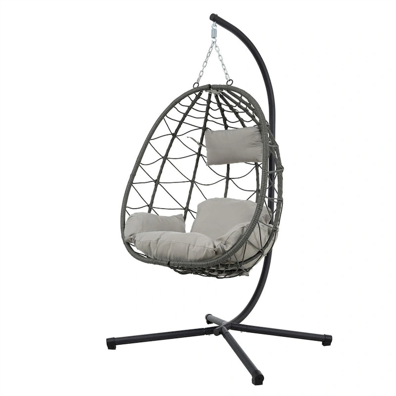 Fauteuil suspendu en osier en forme d'œuf avec support, pour l'intérieur et l'extérieur