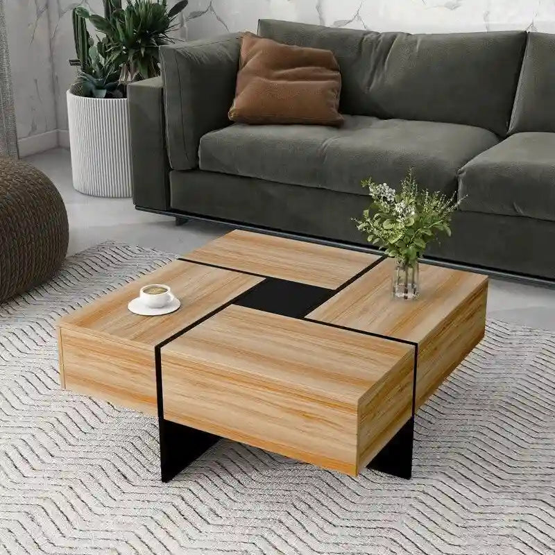 Table basse au design unique avec plateau coulissant extensible